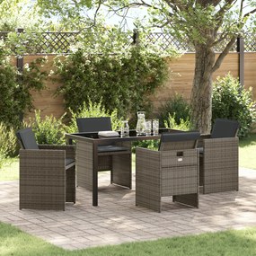 vidaXL Conjunto de Jantar para Jardim de 5 Peças com Almofadas Cinza Vime PE