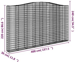 Cesto gabião arqueado 400x30x220/240 cm ferro galvanizado