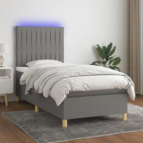 Cama box spring c/ colchão e LED 80x200 cm tecido cinza-escuro