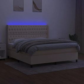 Cama box spring c/ colchão e LED 160x200 cm tecido cor creme