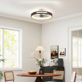 Ventilador de Teto com Luz LED 40 W Motor DC Reversível Comando à Distância 6 Velocidades 3 Cores Temporizador Teca