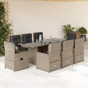 vidaXL 9 pcs conjunto de jantar p/ jardim c/ almofadões cinzento claro
