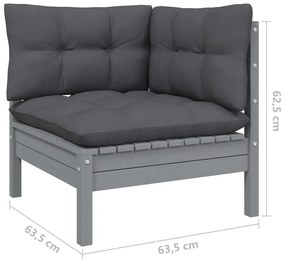 8 pcs conjunto lounge de jardim + almofadões pinho maciço cinza