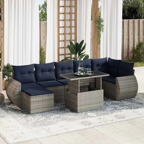 8 pcs conjunto sofás jardim almofadões vime PE/acácia cinzento
