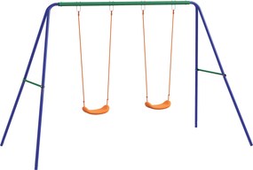 Outsunny Conjunto de Baloiços para Crianças com 2 Assentos Resistente aos Raios UV e Suporte de Metal 269x160x180 cm Multicolorido | Aosom Portugal
