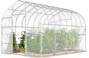 Estufa em túnel para jardim 296 (L) x 391 (P) x 267 (A) cm, 12 m², película PO antigotejamento, aço galvanizado de 25 mm, estrutura reforçada, 2 porta