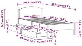 Cama sem colchão 100x200 cm pinho maciço castanho-mel