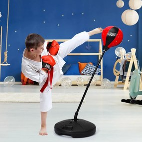 Conjunto de boxe infantil ajustável em altura com luvas de boxe e bomba manual 81-123,5 cm vermelha e preta