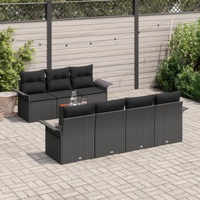 Conjunto de Sofá de Jardim vidaXL 8 Peças com Almofadas Pretas de Ratt