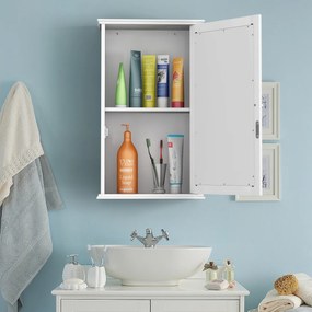 Armário de Espelho de Casa de Banho Monocompartimentado com Porta Única e Prateleira Ajustável para Cozinha de Casa de Banho 34 x 15 x 51 cm Branco