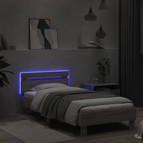 Estrutura de cama c/ cabeceira/luzes LED 90x190 cm cinza sonoma
