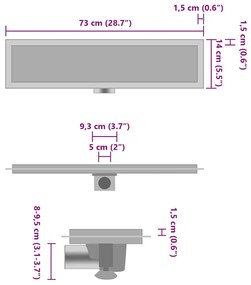 Dreno de chuveiro com tampa 2 em 1 73x14 cm aço inoxidável