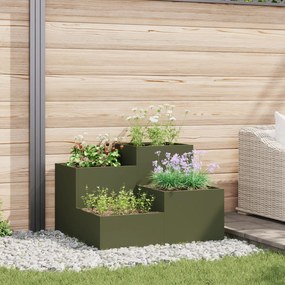 Jardineira vidaXL 80x80x60 cm Verde Oliva Aço