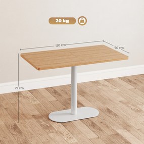 Mesa de jantar retangular para 6 pessoas, 120 x 70 x 75 cm (CADEIRAS NÃO INCLUIDAS), mesa de cozinha com base e tampo espesso em cor carvalho e  branc