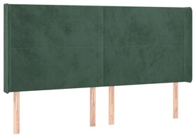 Cama box spring c/ colchão/LED 200x200 cm veludo verde-escuro