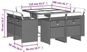 9 pcs conj. jantar jardim c/ almofadões vime PE bege misturado
