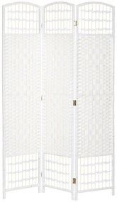 HOMCOM Biombo Separador de Ambientes de 3 Painéis 120x170 cm Divisória de Ambientes Dobrável com Corda e Estrutura de Madeira Branco