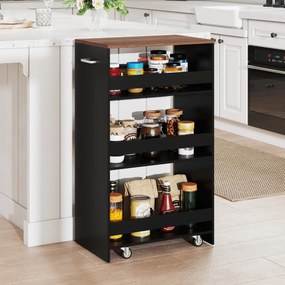 Carrinho Cozinha 47,5 x 30 x 80,5 cm de armazenamento estreito de 4 níveis com rodas e grades Preto e castanho