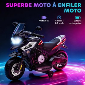 Moto elétrica para crianças de 6 V, para crianças 18 a 36 meses com rodas motrizes, música, efeitos luminosos, preto
