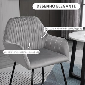 Cadeira de Sala de Jantar Estofada em Veludo com Base Metálica Cruzada Cadeira de Leitura 60x56,5x85 cm Cinza