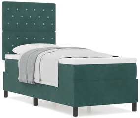 Cama Box Spring com Colchão Verde Escuro 80x200 cm Veludo