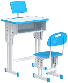 HOMCOM Conjunto de Secretária e Cadeira para Crianças com Altura Ajustável 1 Gaveta e 1 Prateleira para Livros 60x45x90-120 cm Azul