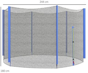 Rede de Segurança para Trampolim Ø244 cm Rede de Substituição de Trampolins com Fecho de Correr para 6 Postes Azul