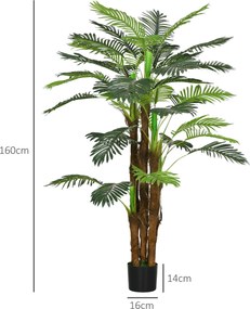 Palmeira artificial, 1,6 m de altura. Árvore artificial com tronco, ramos, líquen e folhas. Muito realista. Vaso incluído Verde