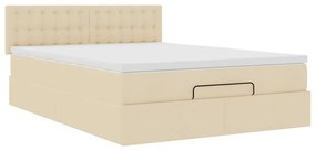 Cama Otomana com Colchão &amp; LEDs Creme 140x200 cm Tecido