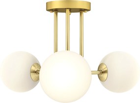 Candeeiro de teto LED de 25 W, luminária de teto com 3 luzes e casquilhos G9, abajur esférico, 42 x 42 x 26,5 cm, dourado