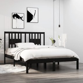 vidaXL Estrutura de cama casal 135x190 cm madeira maciça preto