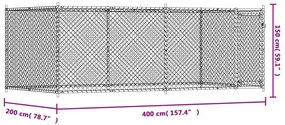 Jaula para cão com porta 4x2x1,5 m aço galvanizado cinzento