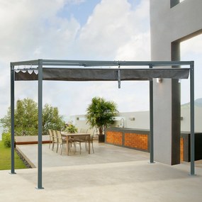 Outsunny Pérgola 3x2m Pérgola de Jardim com Teto Retrátil de Poliéster com Revestimento Resistente para Celebrações Festas Casamento Cinza