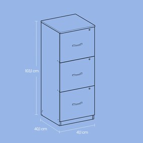 Armário de gavetas escritório em madeira 40 x 41 x 103 cm Branco
