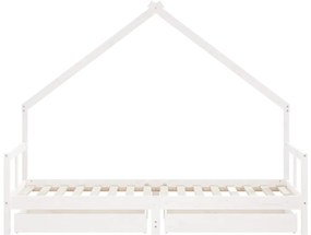 Estrutura cama infantil c/ gavetas 80x200cm pinho maciço branco