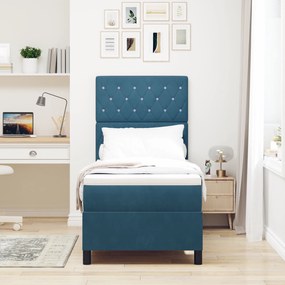 Camas Box Spring vidaXL com Colchão e LED Azul Escuro 80x200 cm Veludo