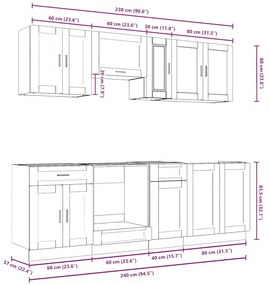 8 peças armário de cozinha conjunto Kalmar carvalho castanho