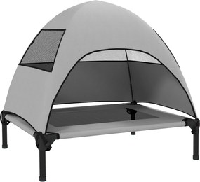 PawHut Cama para cão exterior com dossel, Cama elevada para cães médios, 76 x 61 x 71cm, Cinza claro | Aosom Portugal