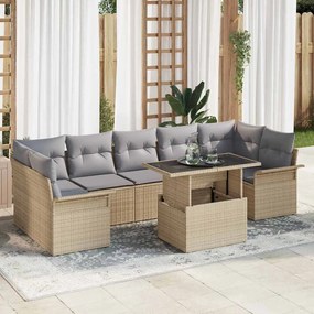 vidaXL Conjunto de Sofá de Jardim 8 Peças com Almofadas Bege de Rattan Poliéster