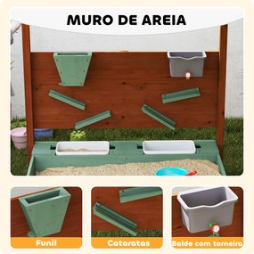 Caixa de Areia para Crianças de Madeira com Teto 2 Assentos 2 Caixas Torneira Funil 116x112,5x128 cm Verde