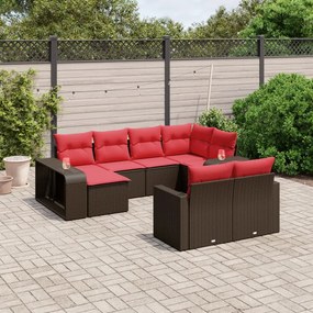 vidaXL 10 pcs conj. sofás jardim com almofadões vime PE castanho