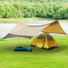 Outsunny Abrigo de Campismo Portátil 555x550 cm Tenda de Campismo Impermeável com Proteção Solar para Praia Piquenique Exterior Marrom e Bege