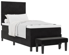 Cama Box com Colchão &amp; Banco Preto 90x200 cm Veludo