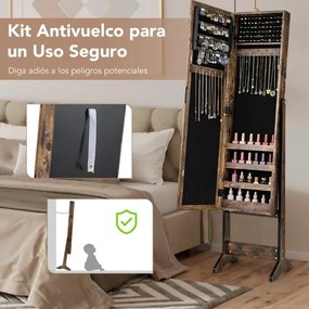 Armário para joias com espelho de corpo inteiro  35 x 30 x 144 cm e 3 ângulos ajustáveis Organizador de joias 2 em 1 Natural