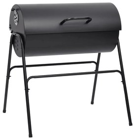 Grelhador barril c/ 2 grelhas de cozinhar 80x95x90 cm aço preto