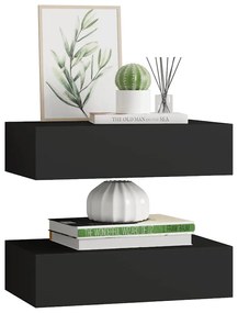 Prateleiras de parede com gavetas 2 pcs MDF 40x23,5x10 cm preto