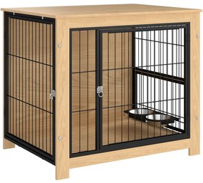 PawHut Gaiola para Cães Mesa Auxiliar Moderna Casa para Animais com 2