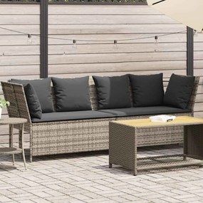vidaXL Sofá de jardim com almofadões vime PE cinzento claro