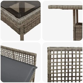 Conjunto de Jantar de Jardim 3 Peças Cinza em Rattan Poliéster