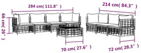 8 pcs conjunto lounge de jardim c/ almofadões vime PE antracite